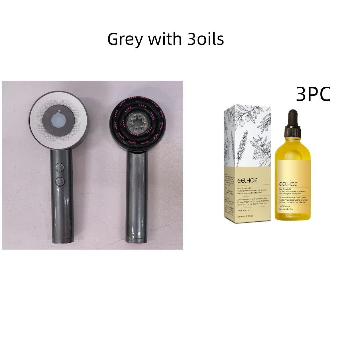 Infrared Scalp Massager Comb & Light Therapy Hair Care Set Scalp Massager Comb Oasis Select Grey with 3oils Standard