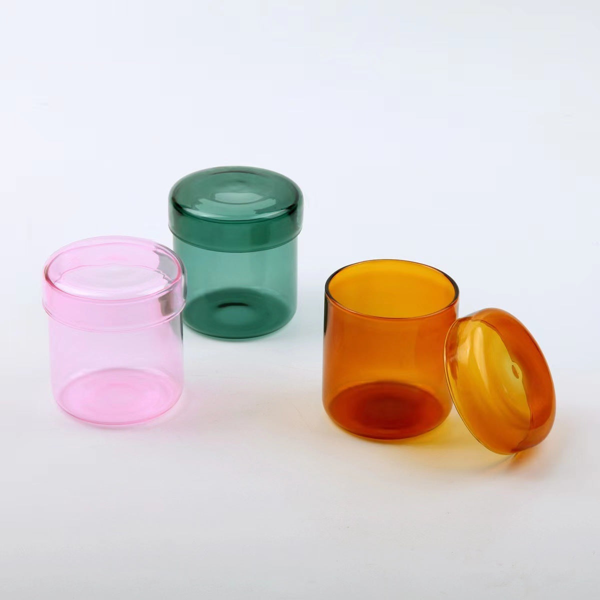 Colored Glass Storage Jar with Lid – Tea & Home Decor Glass Storage Jar Oasis Select Orange / Diameter 7.2 high 7.5 lid diameter 8