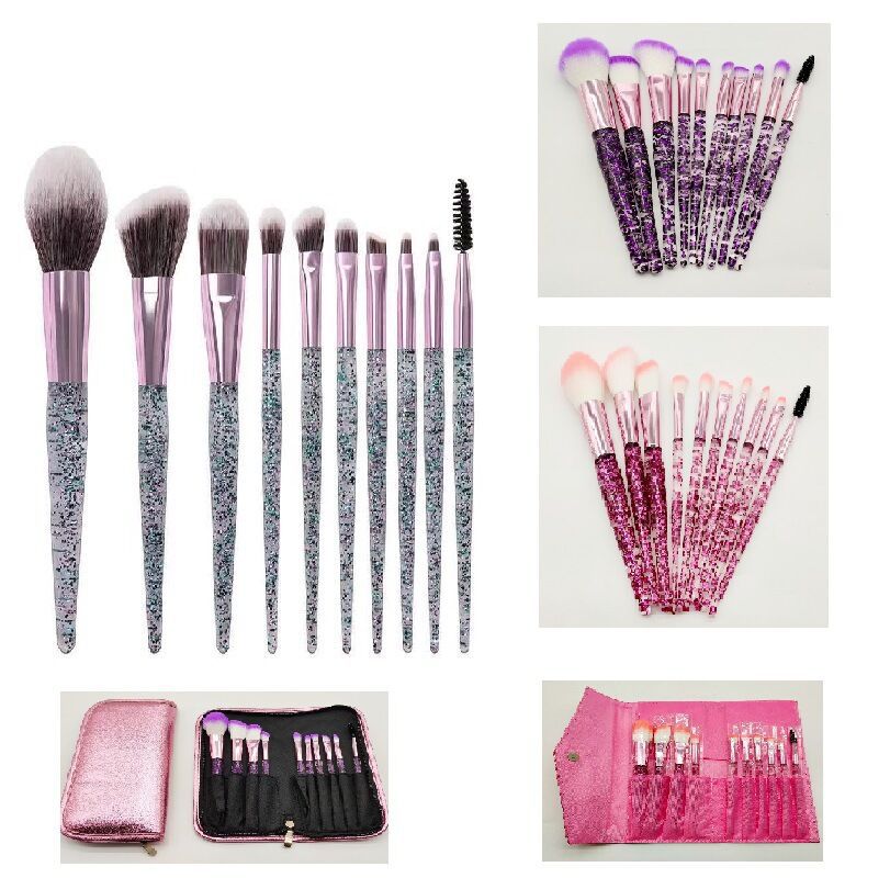 10-Piece Makeup Brush Set – Blend, Contour & Highlight Makeup Brush Set Oasis Select Purple Zipper Bag