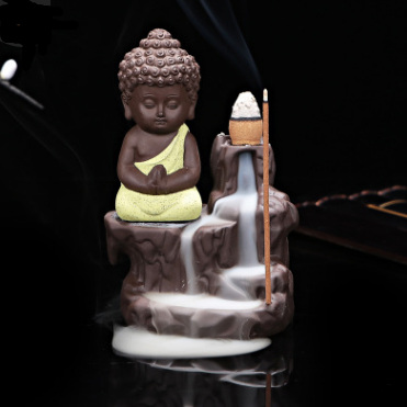 Purple Clay Monk Incense Burner | Ceramic Desktop Décor Incense Burner Oasis Select Yellow
