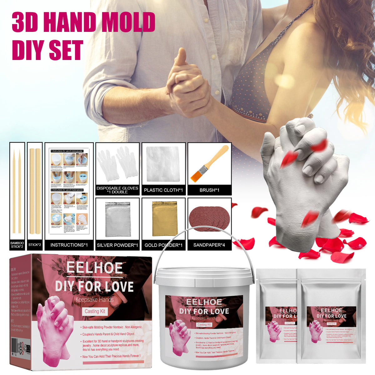 EELHOE 3D Hand Mold DIY Kit – Unique Keepsake Gift DIY Hand Casting Kit Oasis Select
