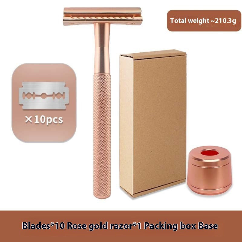 Men's Vintage Metal Safety Razor – Classic Grooming Gift Men's Safety Razor Oasis Select Rose Gold with Holder 10Blades Standard