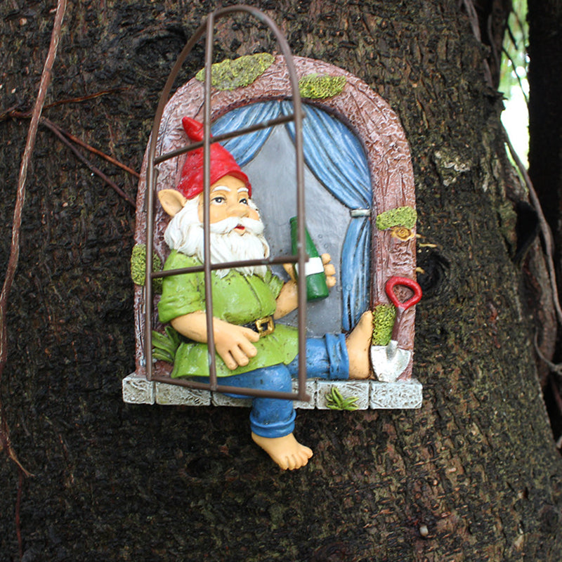 Whimsical Elf Tree Hugger Garden Sculpture | Gnome Lawn Decor Garden Sculpture Oasis Select