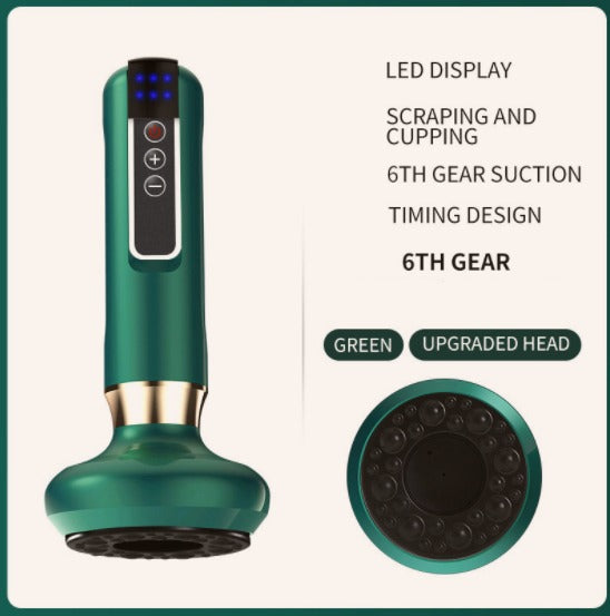 Electric Vacuum Cupping Massager with Infrared Heat & Gua Sha Vacuum Cupping Massager Oasis Select Green 6speed charging, USB