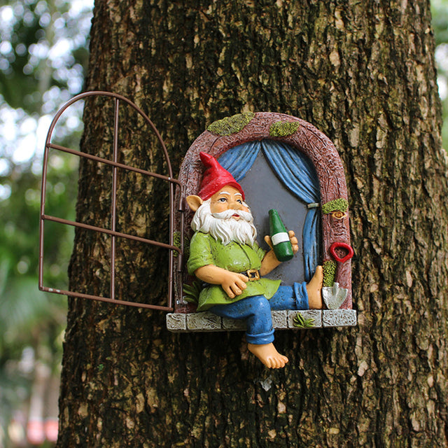 Whimsical Elf Tree Hugger Garden Sculpture | Gnome Lawn Decor Garden Sculpture Oasis Select 1