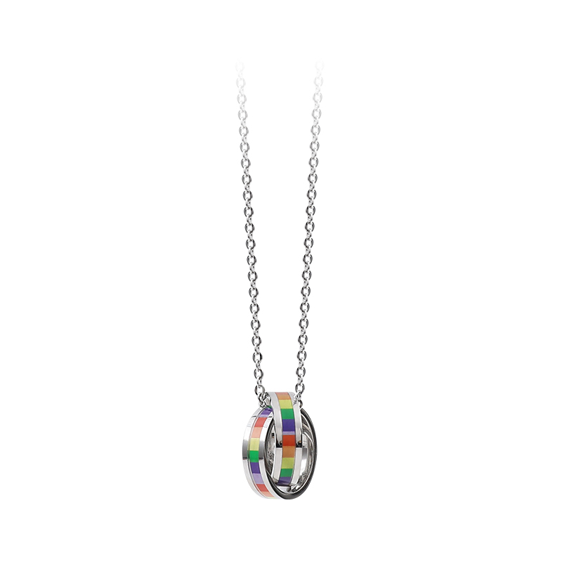 Rainbow Pride Titanium Steel Couple Necklace | Silver 50cm Couple Necklace Oasis Select Silver