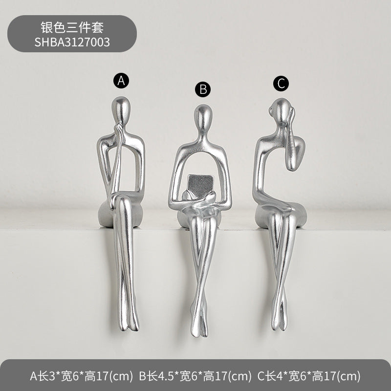 Abstract Sitting Figure Resin Sculpture | Modern Home Decor Decorative Figurine Oasis Select Silver three-piece set
