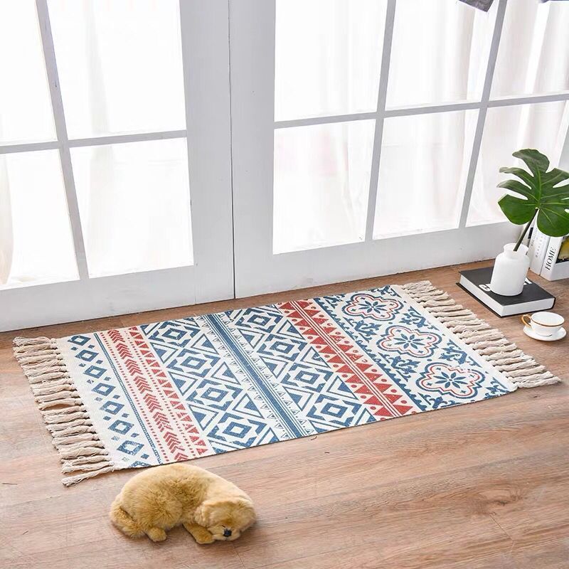 Nordic Cotton Linen Area Rug – Non-Slip, 60×90cm, 11 Designs Cotton Linen Area Rug Oasis Select Red 60x90