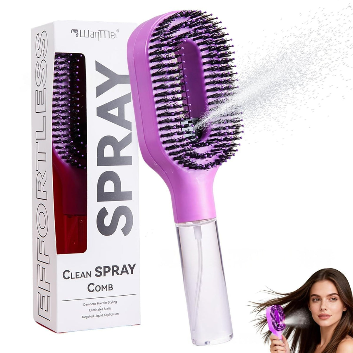 2-in-1 Spray Comb Hairbrush with Scalp Massage & Mist Bottle Spray Comb Hairbrush Oasis Select Purple 1PCS