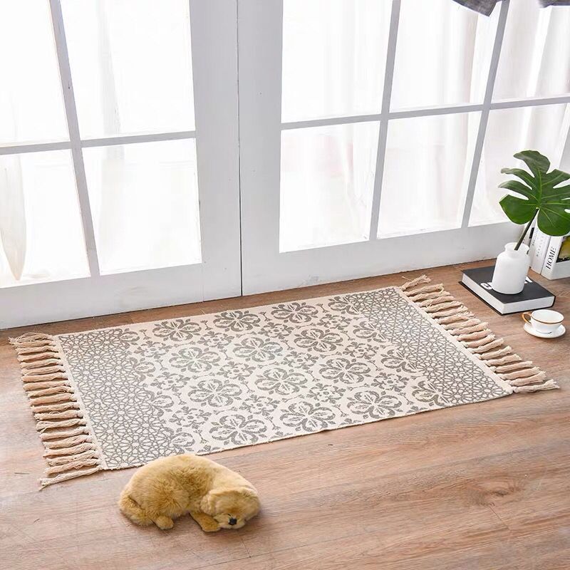 Nordic Cotton Linen Area Rug – Non-Slip, 60×90cm, 11 Designs Cotton Linen Area Rug Oasis Select Four leaf clover 60x90