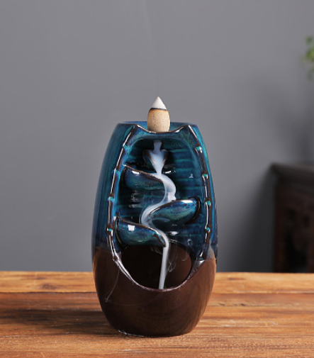 Ceramic Backflow Incense Burner | Waterfall Effect Home Decor Incense Burner Oasis Select Yellow S-8*13cm