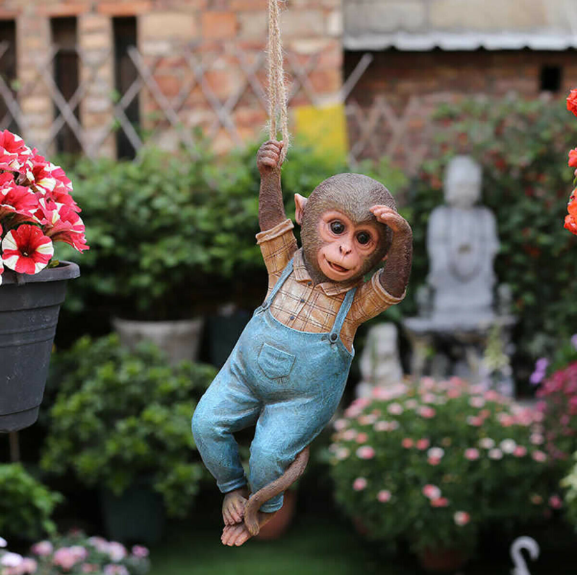 Small Monkey Resin Garden Statue | Outdoor Décor Figurine Garden Resin Figurine Oasis Select