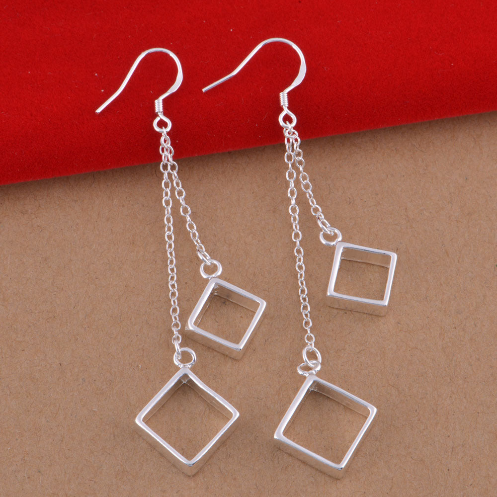 925 Silver Plated Square Grid Earrings | Retro Elegant Style Silver Plated Earrings Oasis Select