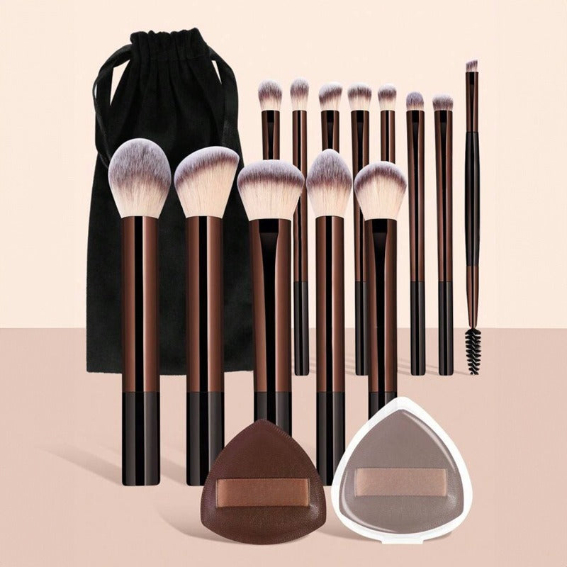 20-Piece Brown Aluminum Makeup Brush Set with Pouch Makeup Brush Set Oasis Select