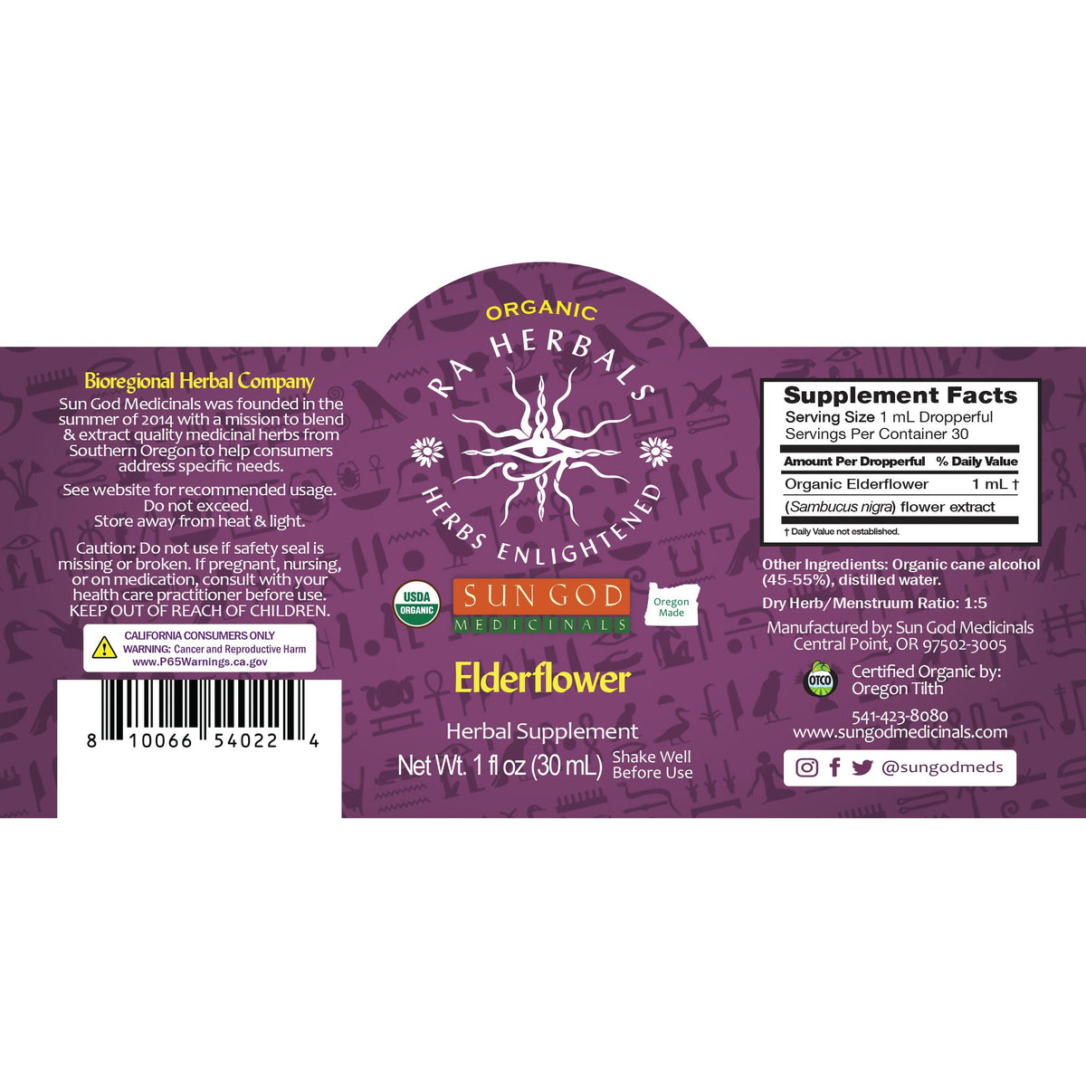 Organic Elderflower Tincture | Ra Herbals Herbal Supplement Herbal Tincture Oasis Select