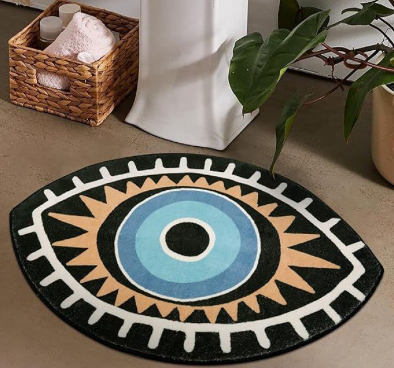Greek Eye Good Energy Rug – Soft Polyester Elliptical Mat Decorative Area Rug Oasis Select