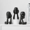 Abstract Art Figurine – Modern Geometric Home & Office Decor Decorative Figurine Oasis Select Geometric cutting don't listen, don't say, don't look at statue suit-Black View details