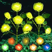Color-Changing Solar Garden Rose Lights – Set of 5 Solar Garden Lights Oasis Select Yellow 5 flowers