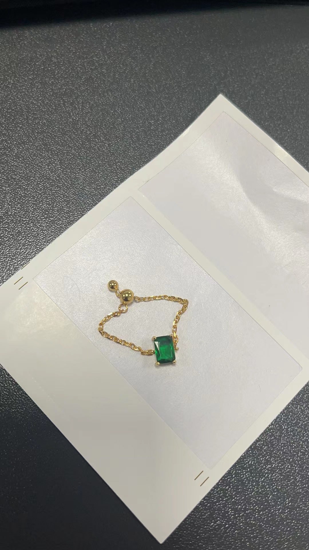 Adjustable Finger Chain Ring – Korean Style Silver Jewelry Fashion Ring Oasis Select Gold green square