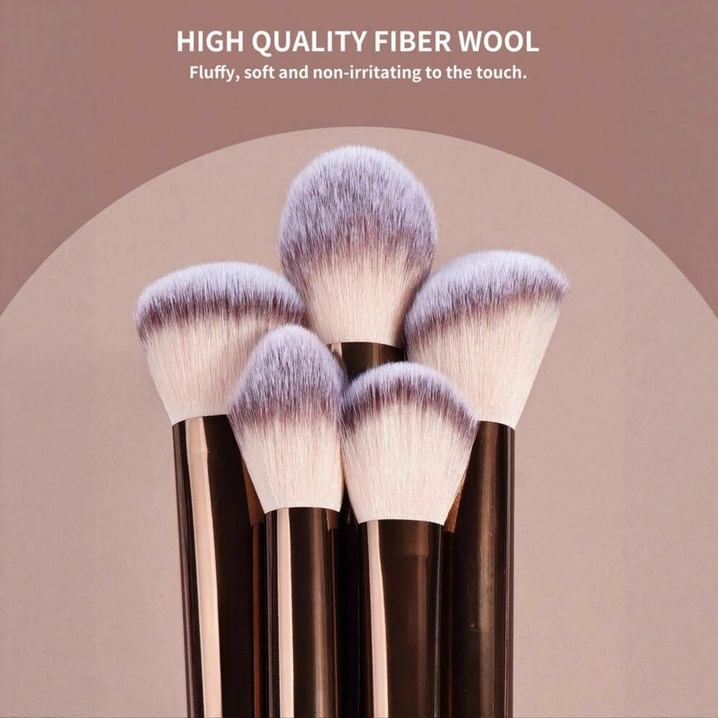 20-Piece Brown Aluminum Makeup Brush Set with Pouch Makeup Brush Set Oasis Select
