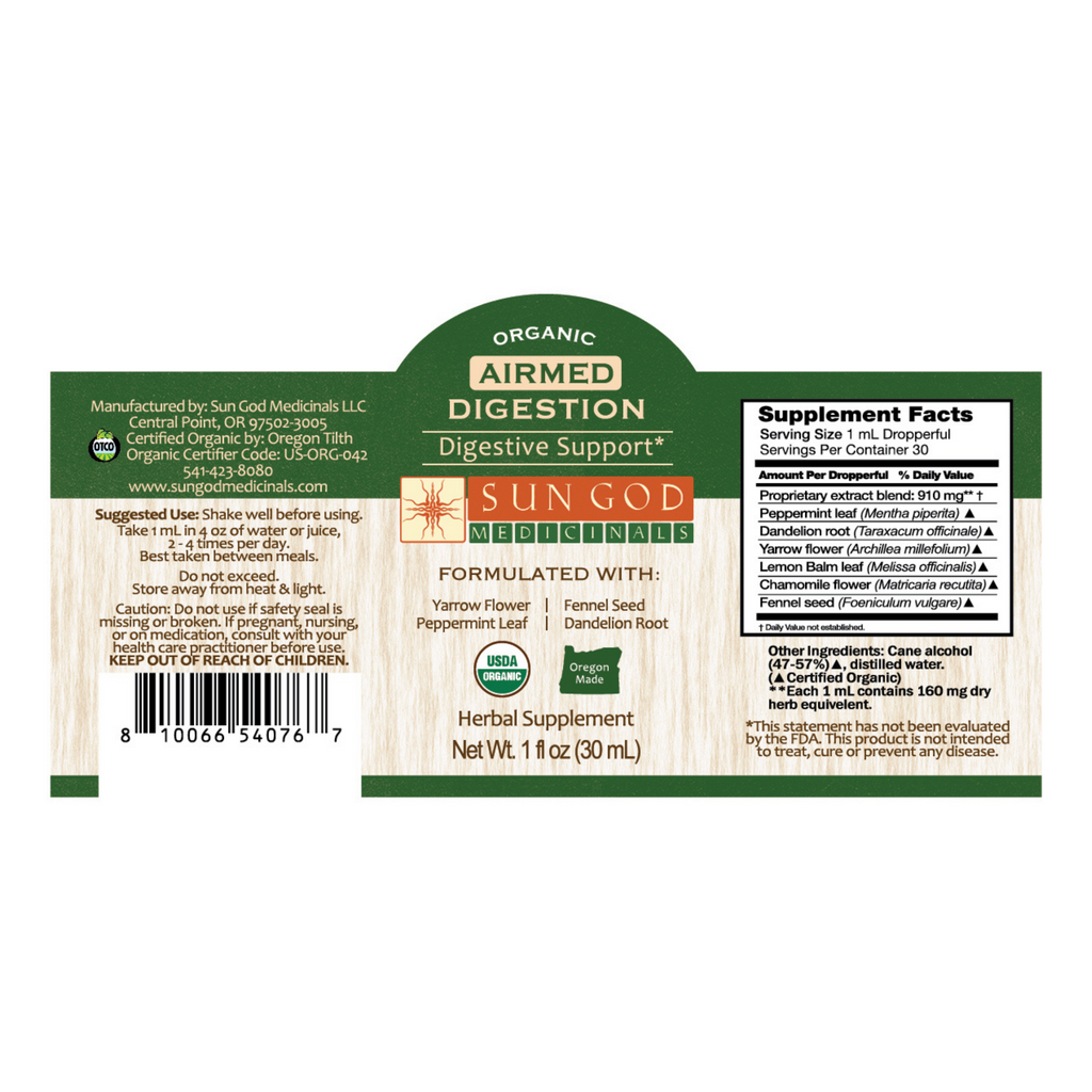 Airmed Organic Digestion Herbal Tincture | 6-Herb Botanical Blend Herbal Tincture Oasis Select