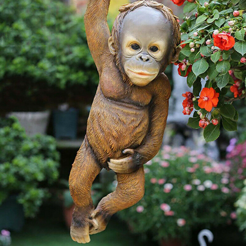 Small Monkey Resin Garden Statue | Outdoor Décor Figurine Garden Resin Figurine Oasis Select