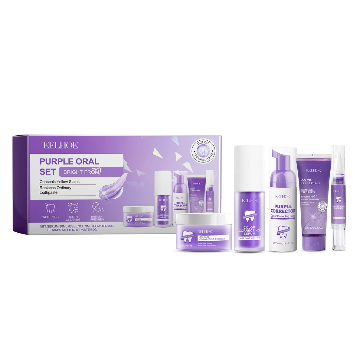 Purple Teeth Whitening Set – Powder, Toothpaste & Pen Teeth Whitening Kit Oasis Select
