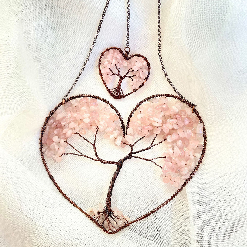 Natural Crystal Heart Tree of Life Dreamcatcher Pendant Crystal Wall Hanging Oasis Select