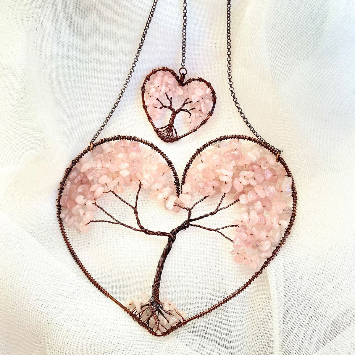 Natural Crystal Heart Tree of Life Dreamcatcher Pendant Crystal Wall Hanging Oasis Select