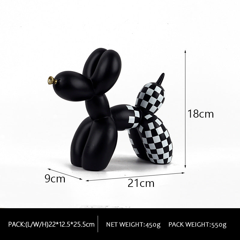 Colorful Balloon Dog Figurine | European Water Transfer Art Decor Decorative Figurine Oasis Select Black background, white lattice and gold mouth