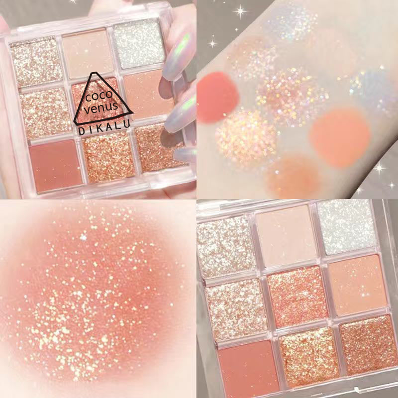 DIKALU Sunset Glow 9-Color Eyeshadow Palette | Matte & Shimmer Eyeshadow Palette Oasis Select Transparent 9 color 02# sunset coral