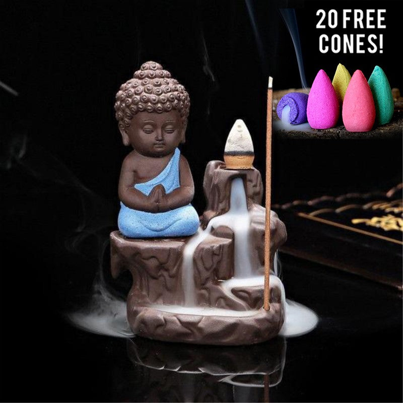 Purple Clay Monk Incense Burner | Ceramic Desktop Décor Incense Burner Oasis Select Blue