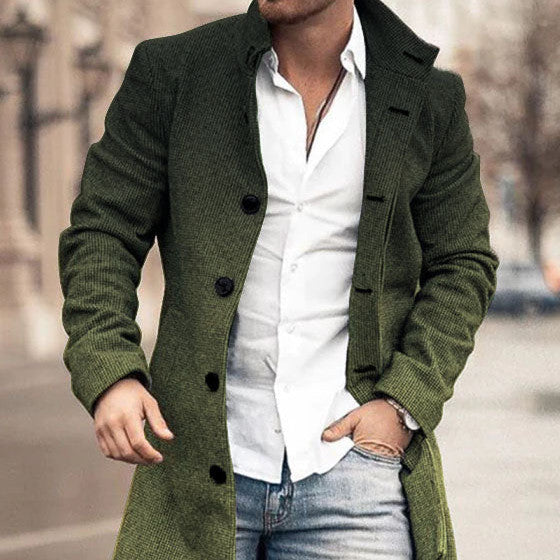 Men's Woolen Stand Collar Medium Long Coat | M–4XL Men's Woolen Coat Oasis Select