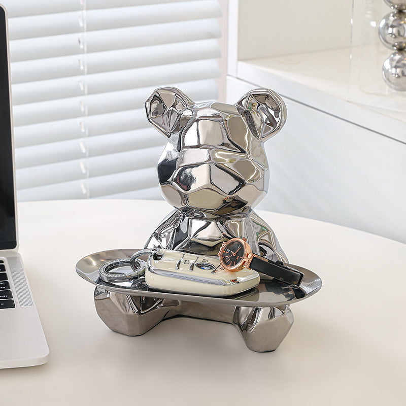 Colorful Electroplated Bear Decor Tray & Piggy Bank | Ceramic Decorative Bear Tray Oasis Select