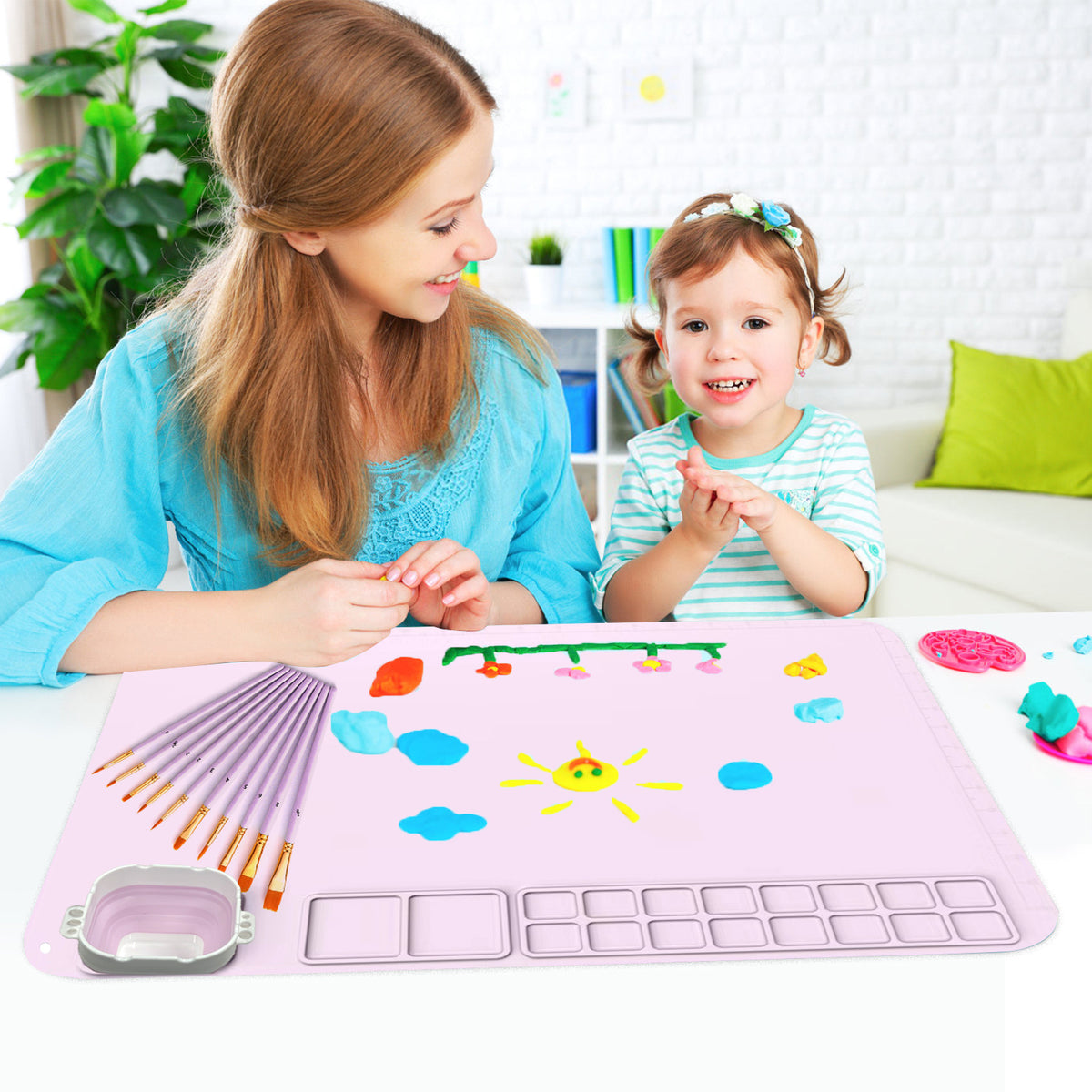 Silicone Drawing Mat for Kids with Palette & Brushes Kids Art Mat Oasis Select