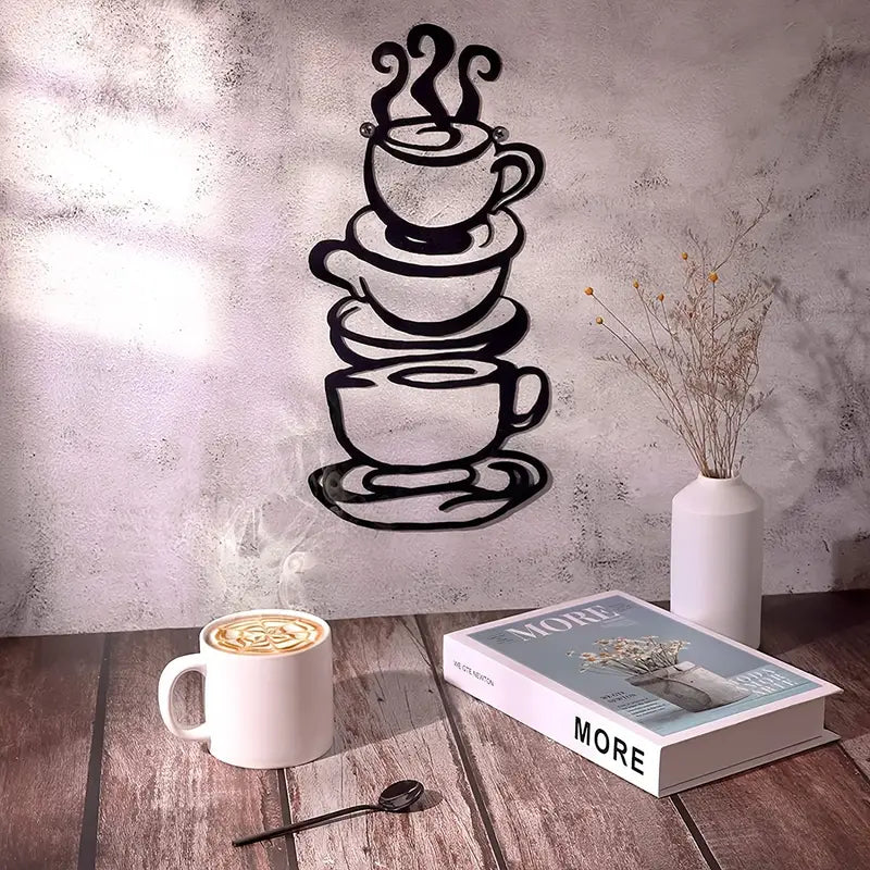Black Metal Coffee Cup Wall Art | Kitchen & Café Decor Metal Wall Art Oasis Select