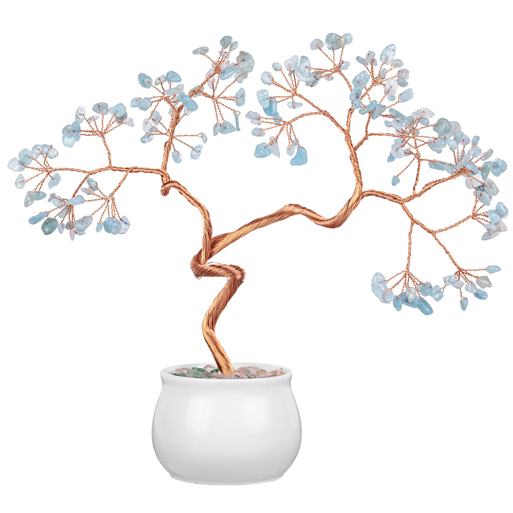 Natural Crystal Stone Tree with Ceramic Pot | Home Decor Crystal Decorative Tree Oasis Select Aquamarine