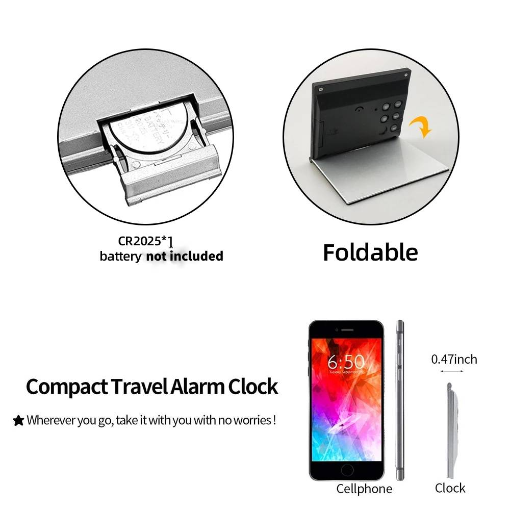 Digital Travel Alarm Clock Foldable LCD Temperature Display Digital Alarm Clock Oasis Select