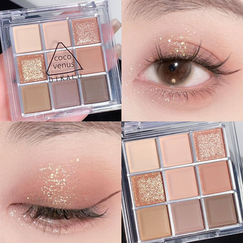 DIKALU Sunset Glow 9-Color Eyeshadow Palette | Matte & Shimmer Eyeshadow Palette Oasis Select 7# pure powder Brown