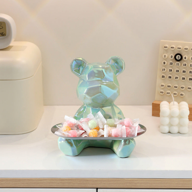 Colorful Electroplated Bear Decor Tray & Piggy Bank | Ceramic Decorative Bear Tray Oasis Select