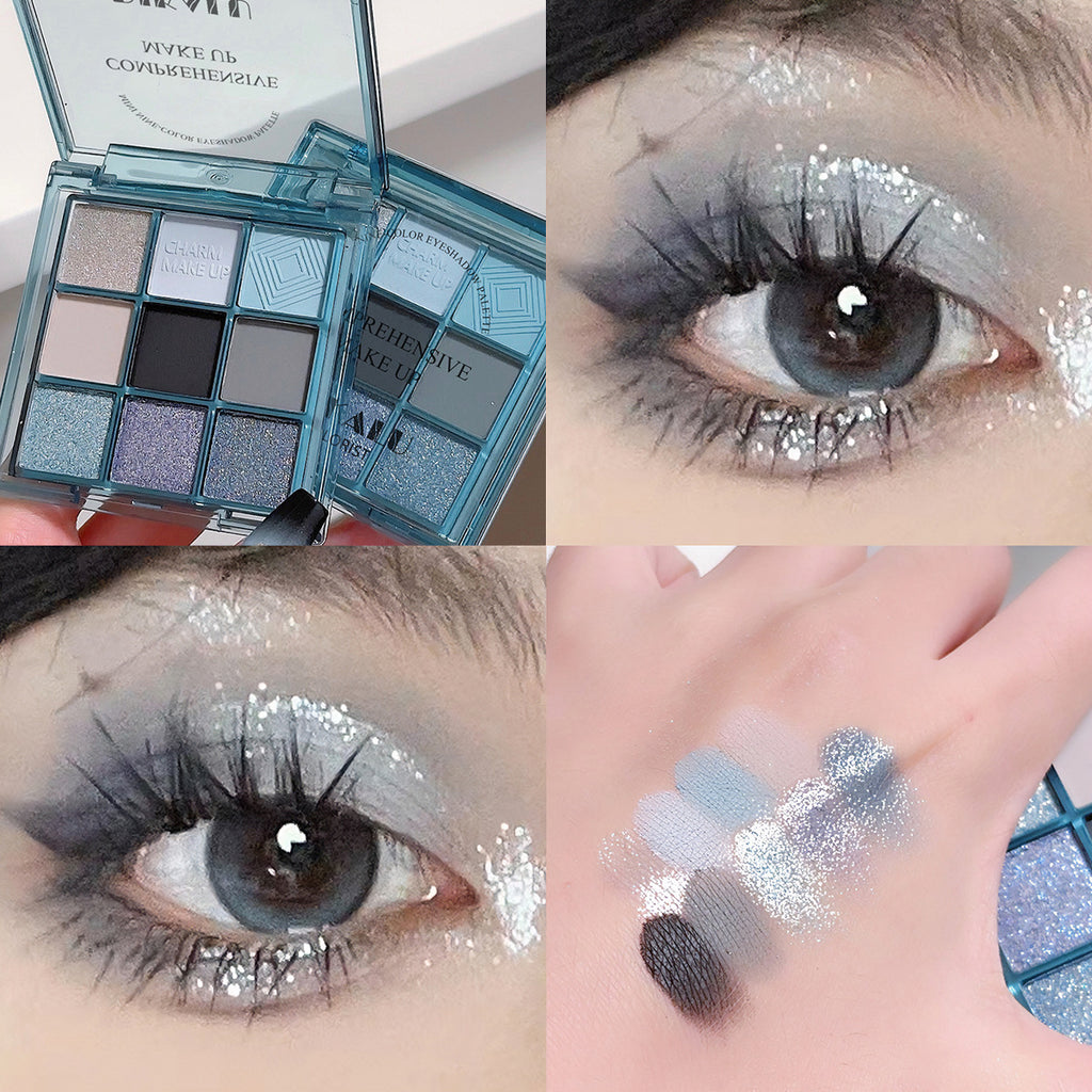 DIKALU Sunset Glow 9-Color Eyeshadow Palette | Matte & Shimmer Eyeshadow Palette Oasis Select 14# snake is sky blue