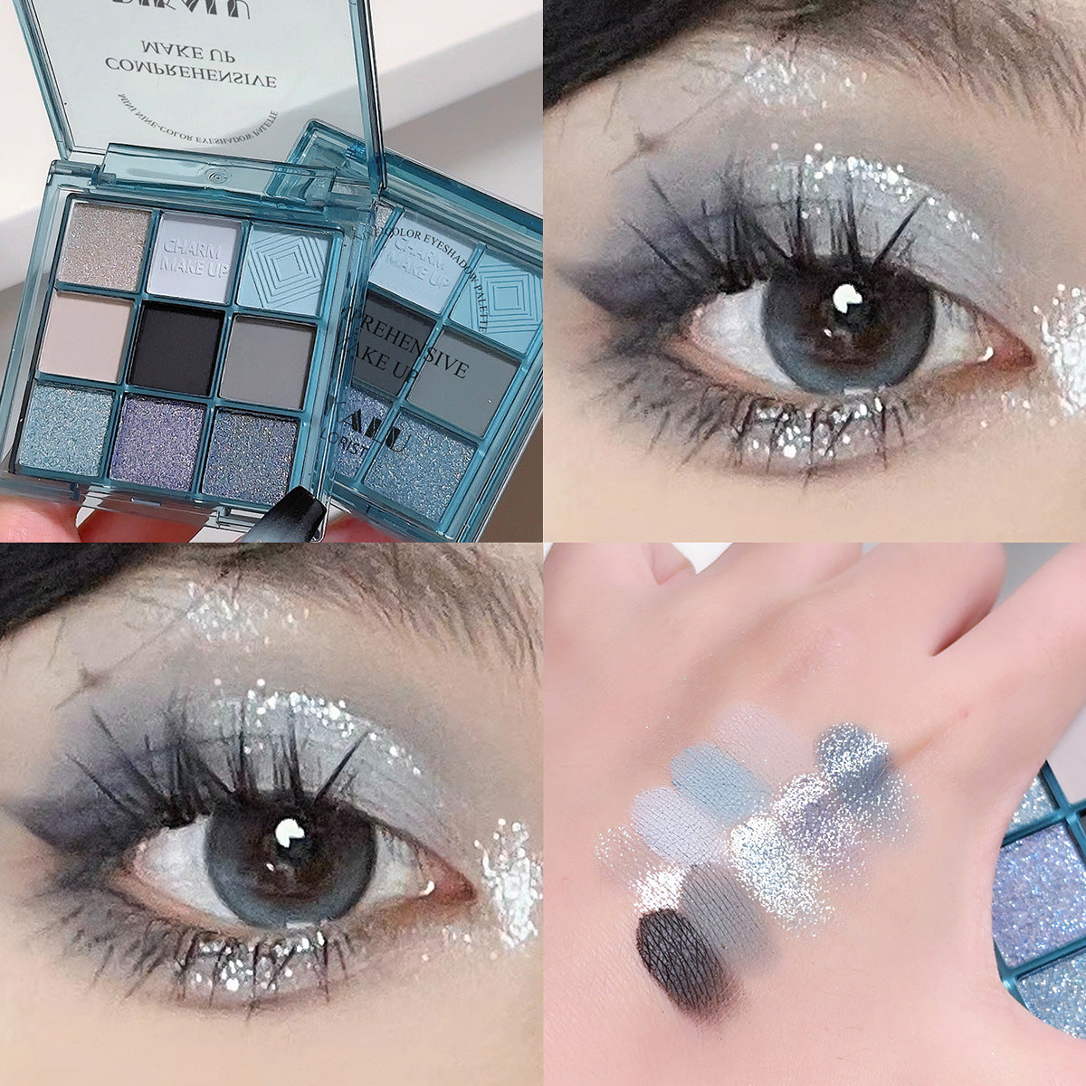DIKALU Sunset Glow 9-Color Eyeshadow Palette | Matte & Shimmer Eyeshadow Palette Oasis Select 14# snake is sky blue