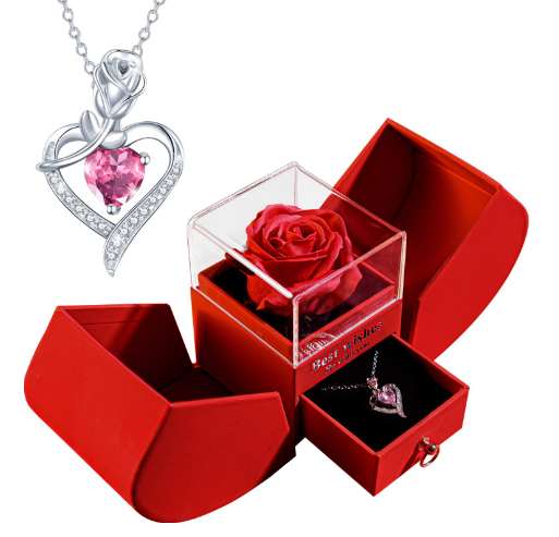 White Gold Necklace with Real Rose – Elegant Pendant Rose Pendant Necklace Oasis Select