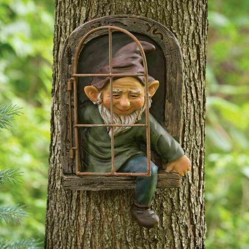 Elf Out The Door Garden Gnome Statue | Tree Hugger Decor Garden Gnome Statue Oasis Select