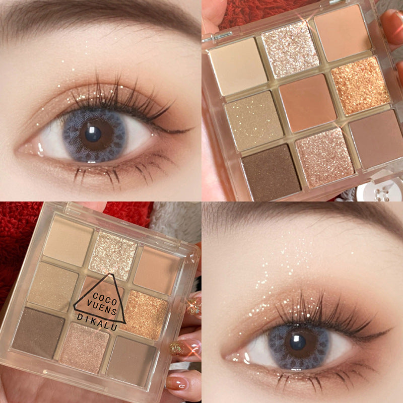 DIKALU Sunset Glow 9-Color Eyeshadow Palette | Matte & Shimmer Eyeshadow Palette Oasis Select 03# chestnut cake