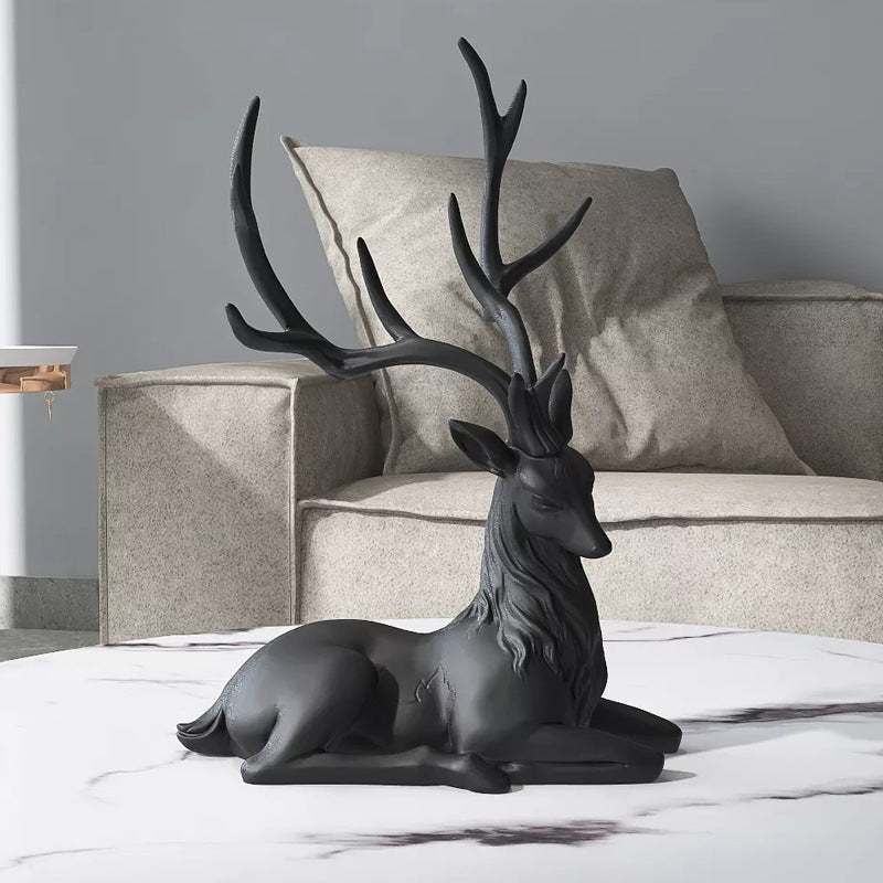 Elegant Resin Deer Figurine | Luxury Home Decor & Gift Decorative Figurine Oasis Select Deer Keep Mind-Sleeping Position-Morandi Black