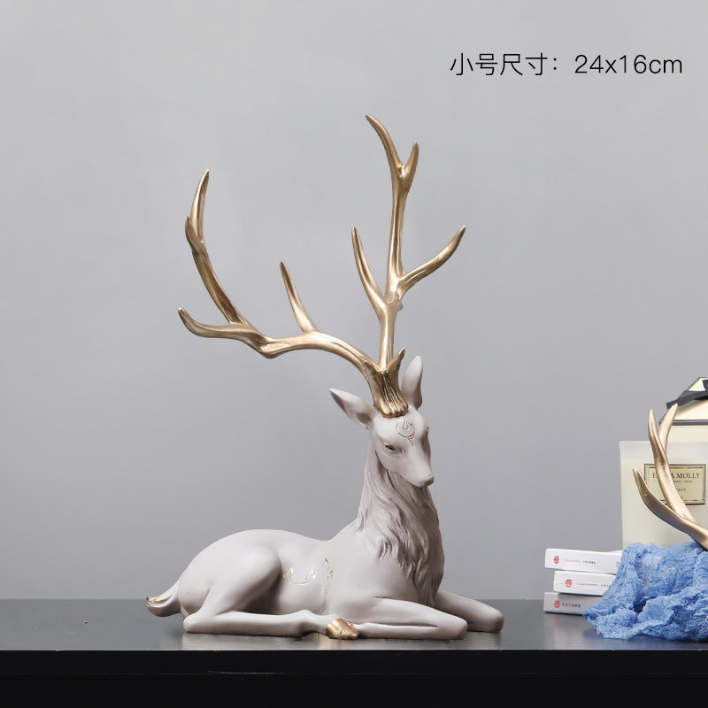 Elegant Resin Deer Figurine | Luxury Home Decor & Gift Decorative Figurine Oasis Select Deer Mind-Sleeping-Curry (Trumpet)