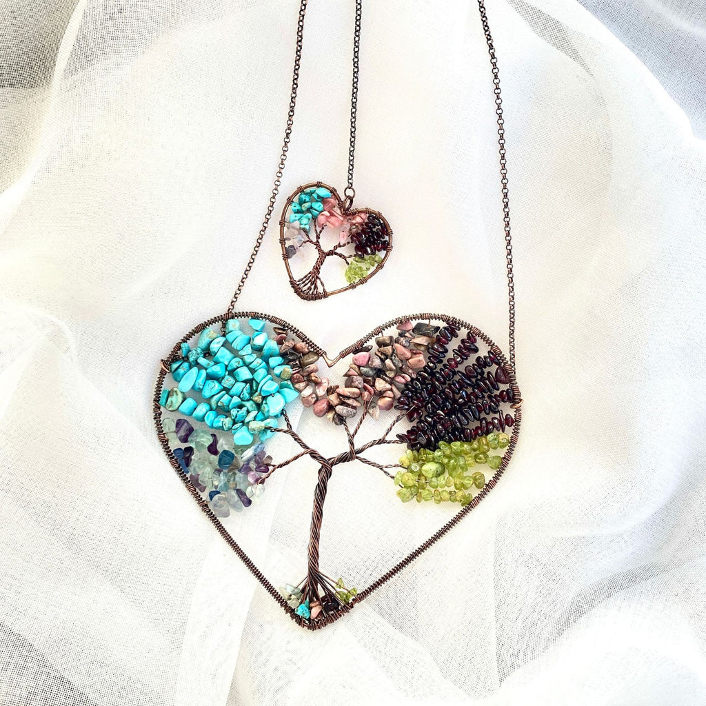 Natural Crystal Heart Tree of Life Dreamcatcher Pendant Crystal Wall Hanging Oasis Select