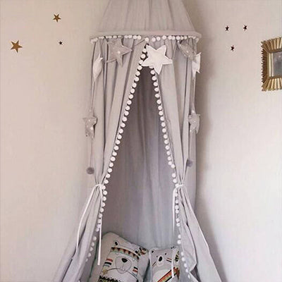 Kids Pom Pom Canopy Bed Tent & Mosquito Net | 240cm Dome Kids Bed Canopy Oasis Select Grey
