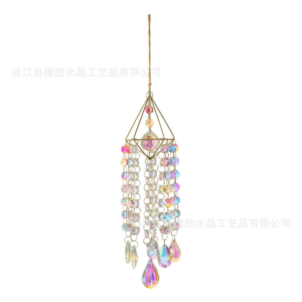 Golden Sun Catcher AB Crystal Pendant | Rainbow Light Decor Crystal Sun Catcher Oasis Select Air rack double bead pendant